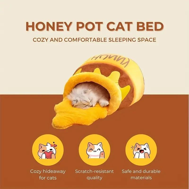 Cute Honey Pot Design Cat Dog House, 1 Count Warm and Comfortable Soft Plush Cat Bed, Washable Cat Nest, Pet Supplies for Indoor Use, Pet Products, Cat Stuff