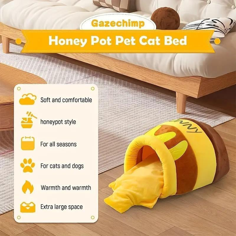 Cute Honey Pot Design Cat Dog House, 1 Count Warm and Comfortable Soft Plush Cat Bed, Washable Cat Nest, Pet Supplies for Indoor Use, Pet Products, Cat Stuff
