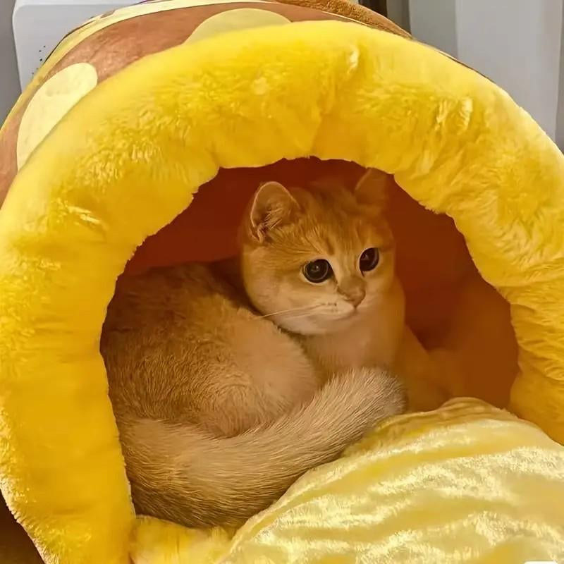 Cute Honey Pot Design Cat Dog House, 1 Count Warm and Comfortable Soft Plush Cat Bed, Washable Cat Nest, Pet Supplies for Indoor Use, Pet Products, Cat Stuff