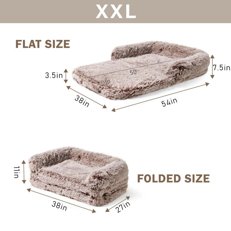 EHEYCIGA Foldable Human Dog Bed for Adult, Orthopedic Memory Foam Dog Bed for Humans, Waterproof Human Dog Bed for People, Faux Fur Human Sized Dog Bed Mats Blanket
