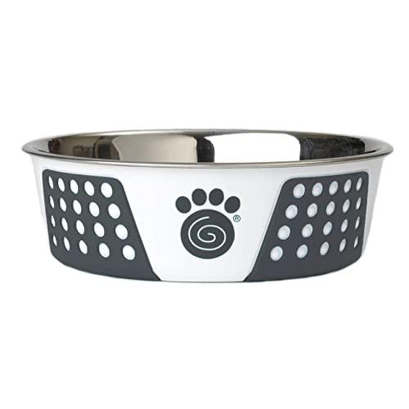 13094 Fiji Stainless Steel Non-Slip Dishwasher-Safe Dog Bowl 1.75-Cup Capacity 5.5-Inch Diameter 1.75-Inch Tall for Small Dogs Medium Ans Cats White and Light Grey