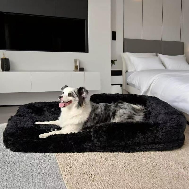 EHEYCIGA Foldable Human Dog Bed for Adult, Orthopedic Memory Foam Dog Bed for Humans, Waterproof Human Dog Bed for People, Faux Fur Human Sized Dog Bed Mats Blanket