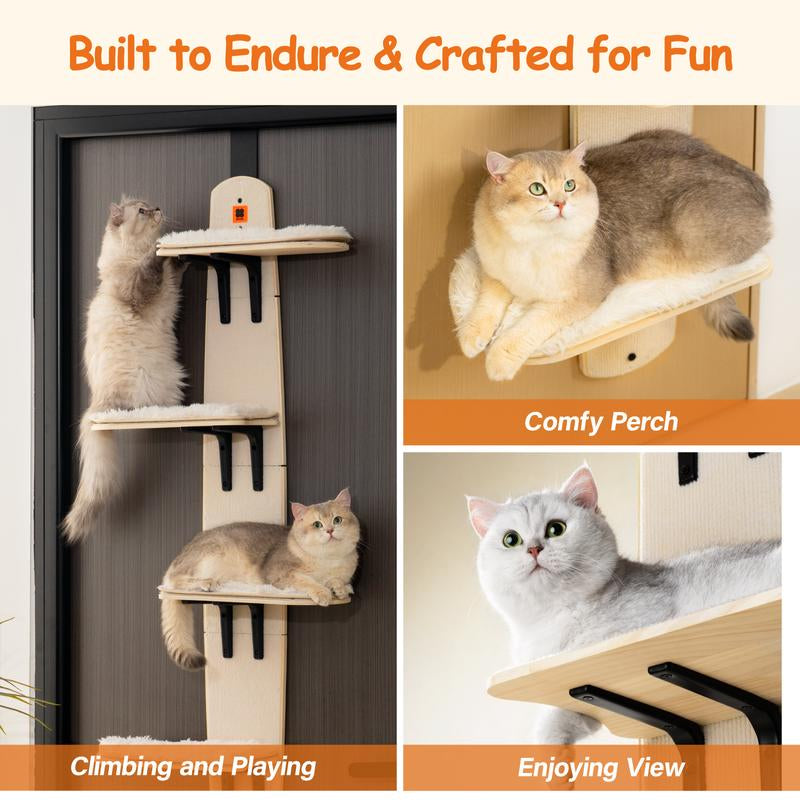 MEWOOFUN Multi-Level Door Hanging Cat Shelves Climber Door Mounted Vertical Cat Tree Tower with Cat Scratchers for Indoor Cats, 4-Levels Heavy Duty Cat Tree Tower, Space Saving Cat Tree for Renter Condo