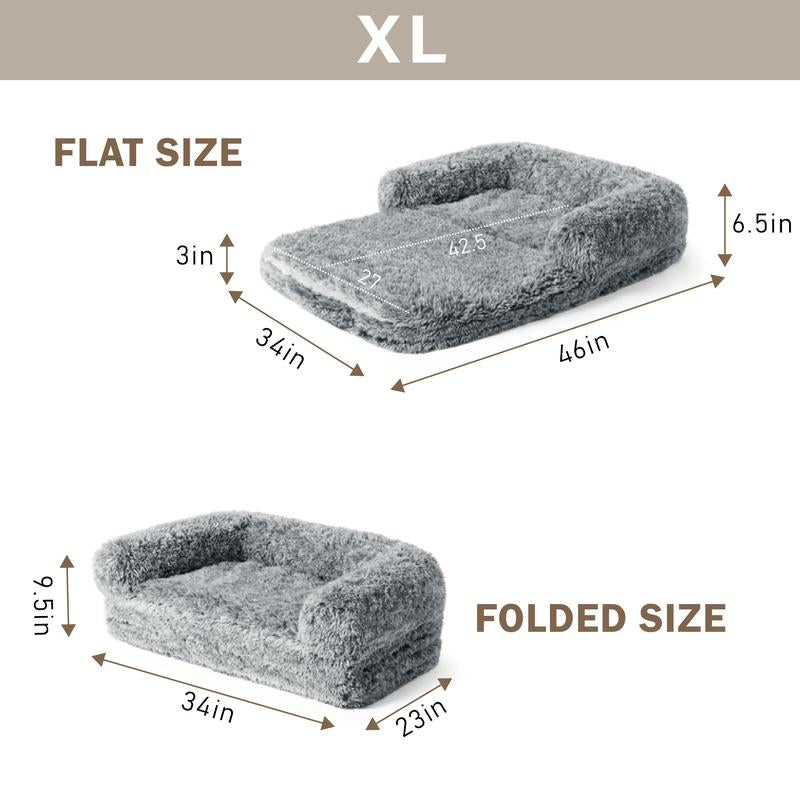 EHEYCIGA Foldable Human Dog Bed for Adult, Orthopedic Memory Foam Dog Bed for Humans, Waterproof Human Dog Bed for People, Faux Fur Human Sized Dog Bed Mats Blanket