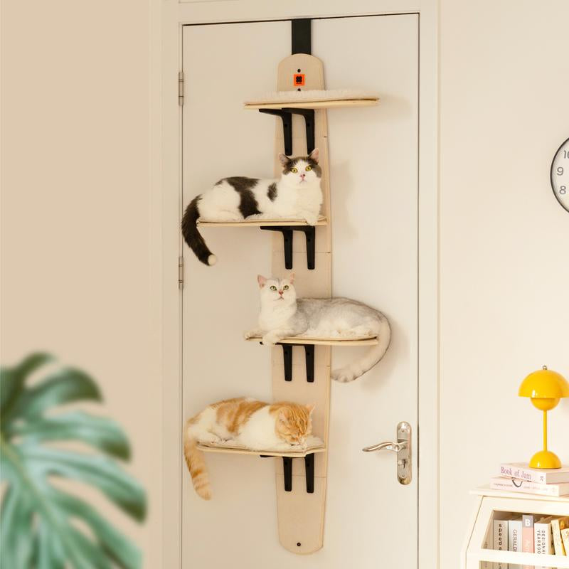 MEWOOFUN Multi-Level Door Hanging Cat Shelves Climber Door Mounted Vertical Cat Tree Tower with Cat Scratchers for Indoor Cats, 4-Levels Heavy Duty Cat Tree Tower, Space Saving Cat Tree for Renter Condo