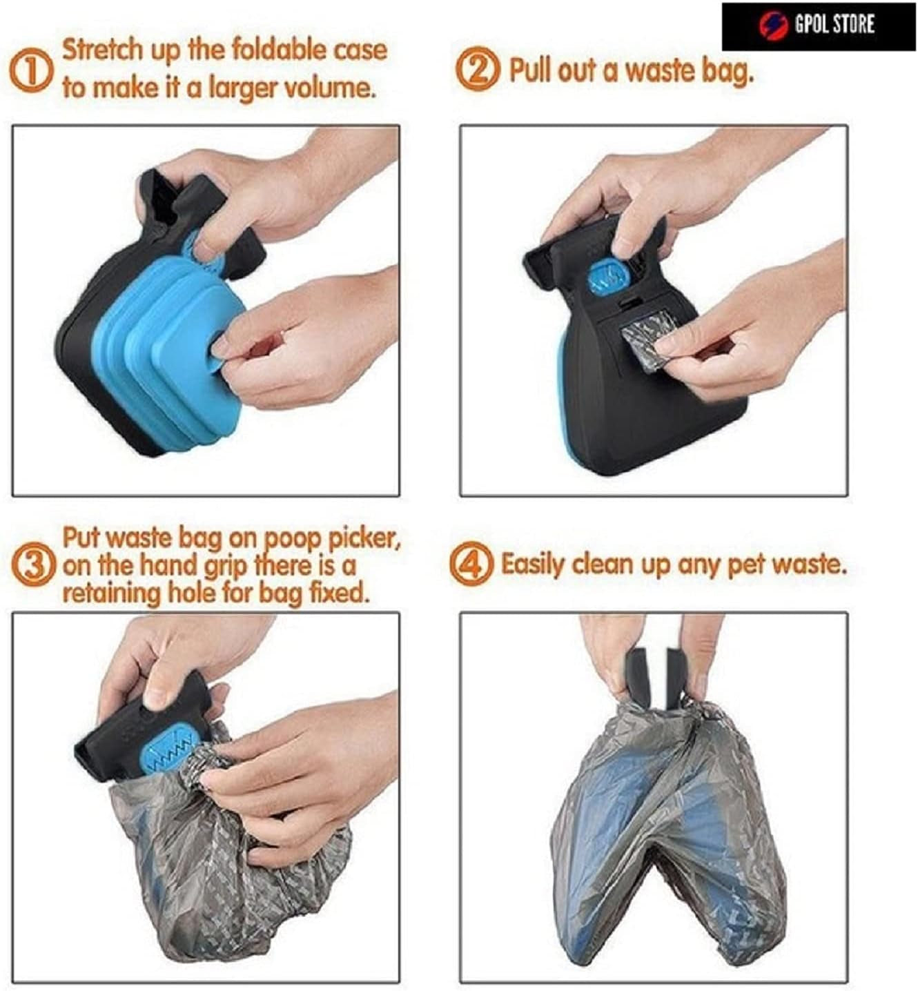 Dog Pet Travel Foldable Pooper Scooper Poop Scoop Clean Pick up Cleaner with Waste Decomposable Bag Dispenser and Dog Leash Clip (Large, Yellow)