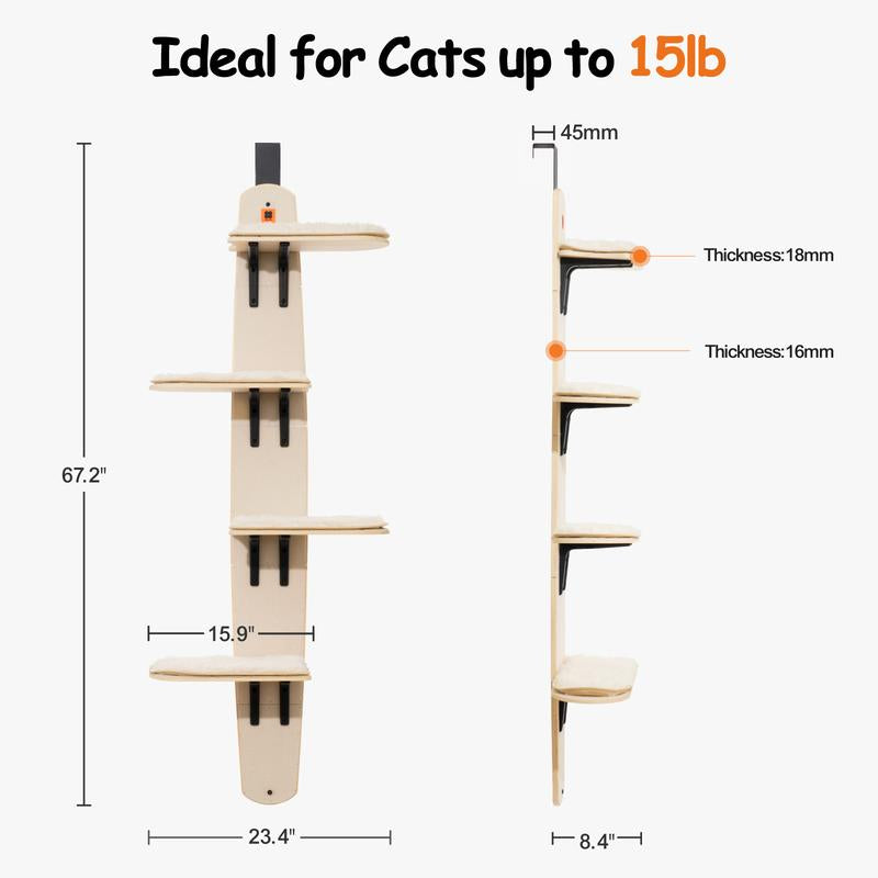 MEWOOFUN Multi-Level Door Hanging Cat Shelves Climber Door Mounted Vertical Cat Tree Tower with Cat Scratchers for Indoor Cats, 4-Levels Heavy Duty Cat Tree Tower, Space Saving Cat Tree for Renter Condo