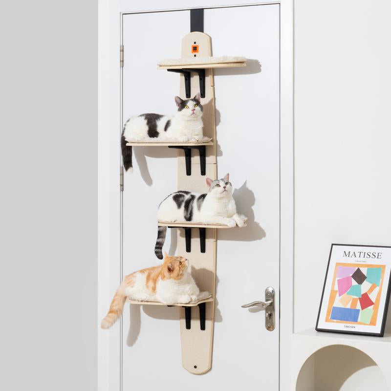 MEWOOFUN Multi-Level Door Hanging Cat Shelves Climber Door Mounted Vertical Cat Tree Tower with Cat Scratchers for Indoor Cats, 4-Levels Heavy Duty Cat Tree Tower, Space Saving Cat Tree for Renter Condo