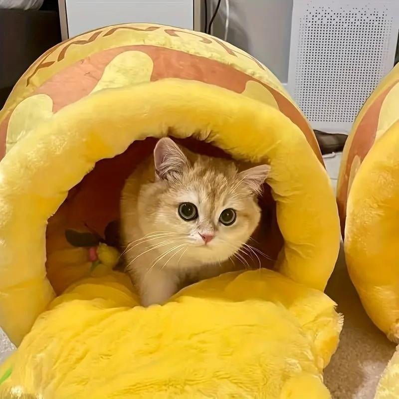 Cute Honey Pot Design Cat Dog House, 1 Count Warm and Comfortable Soft Plush Cat Bed, Washable Cat Nest, Pet Supplies for Indoor Use, Pet Products, Cat Stuff