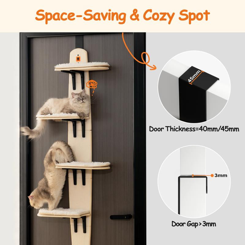 MEWOOFUN Multi-Level Door Hanging Cat Shelves Climber Door Mounted Vertical Cat Tree Tower with Cat Scratchers for Indoor Cats, 4-Levels Heavy Duty Cat Tree Tower, Space Saving Cat Tree for Renter Condo