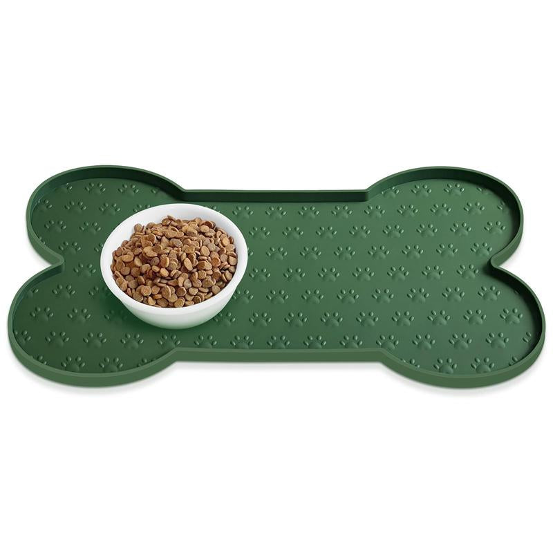 Anti-Slip Silicone Dog Food Mat - Waterproof Feeding Tray with Raised Edge for Small to Medium Dogs and Cats(19.4" X 9.8") Pet Supplies Bowl
