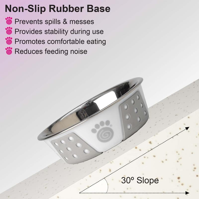 13094 Fiji Stainless Steel Non-Slip Dishwasher-Safe Dog Bowl 1.75-Cup Capacity 5.5-Inch Diameter 1.75-Inch Tall for Small Dogs Medium Ans Cats White and Light Grey
