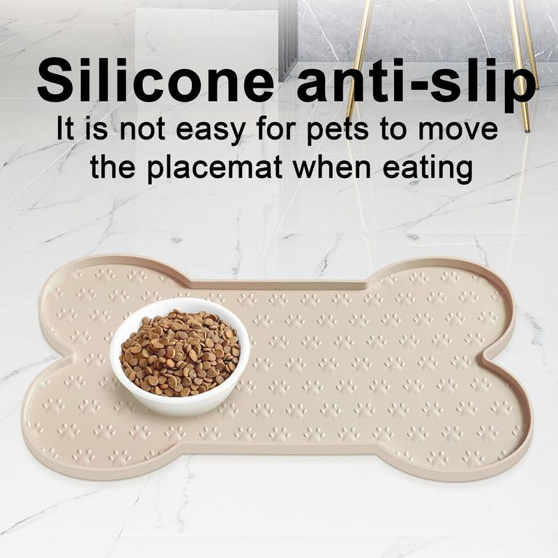 Anti-Slip Silicone Dog Food Mat - Waterproof Feeding Tray with Raised Edge for Small to Medium Dogs and Cats(19.4" X 9.8") Pet Supplies Bowl