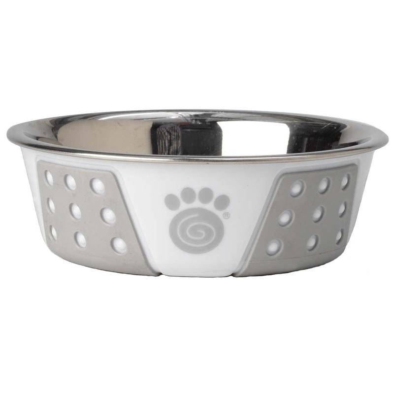 13094 Fiji Stainless Steel Non-Slip Dishwasher-Safe Dog Bowl 1.75-Cup Capacity 5.5-Inch Diameter 1.75-Inch Tall for Small Dogs Medium Ans Cats White and Light Grey