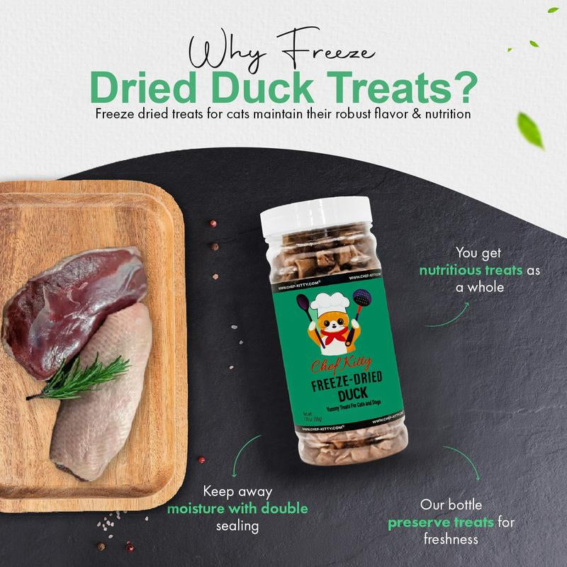 Freeze Dried Salmon Cat & Dog Treats - Made from 100% Human Grade Duck - Only 1 Ingredient - Healthy, Tasty, Dry Food for Indoor Cats, Kittens, Dogs - Inspected & Tested in the USA - Duck (1.59Oz-3.0Oz)