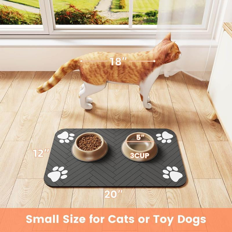 Pet Feeding Mat Dispenser Mat for Dog and Cat (12"X20", Striped Dark Gray)