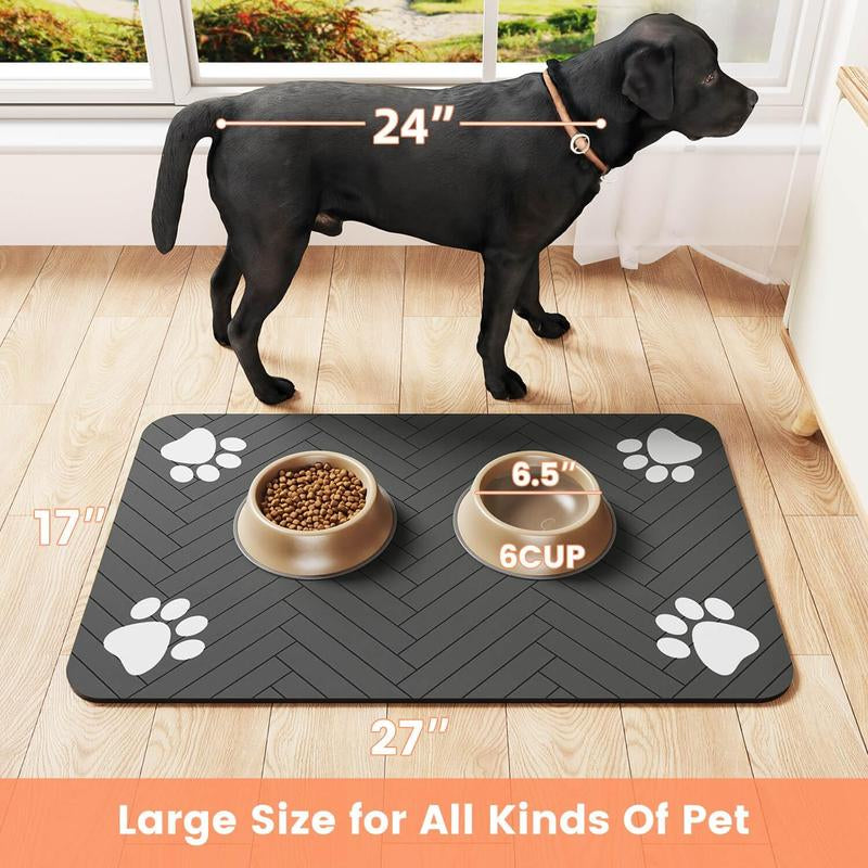 Pet Feeding Mat Dispenser Mat for Dog and Cat (12"X20", Striped Dark Gray)