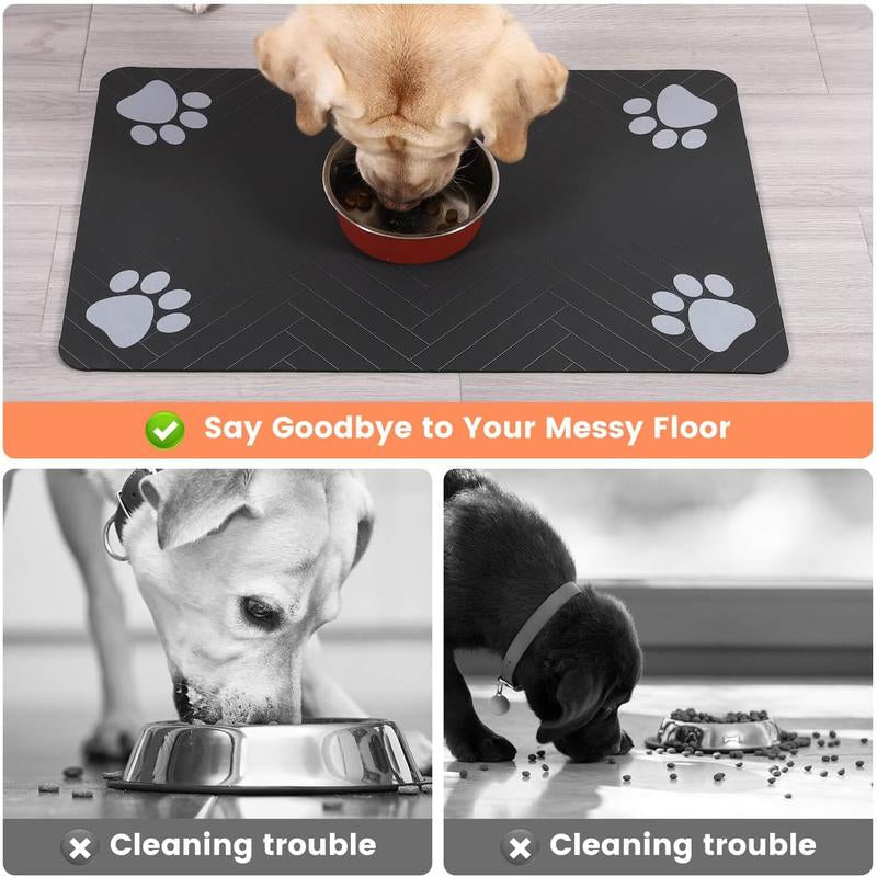 Pet Feeding Mat Dispenser Mat for Dog and Cat (12"X20", Striped Dark Gray)