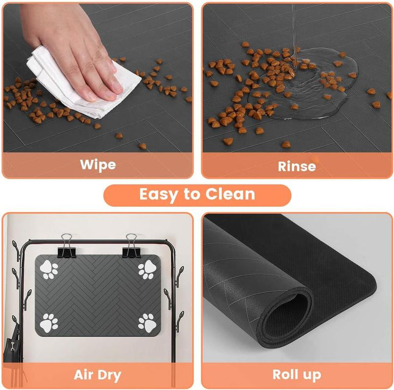 Pet Feeding Mat Dispenser Mat for Dog and Cat (12"X20", Striped Dark Gray)