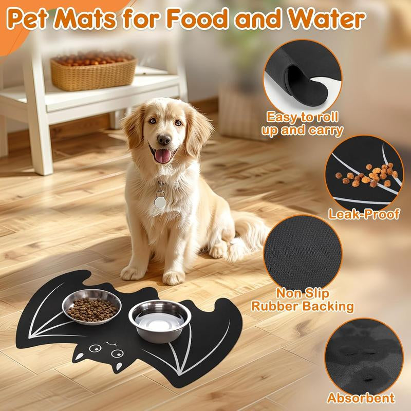 Pet Mats for Food and Water Dog Cat Food Mats Pet Feeding Mat Anti-Slip No Stains Quick Dry Floors Waterproof Placemat Pet Food Bowl Mat Pet Accessories - 23.6" X 15.7" Bat