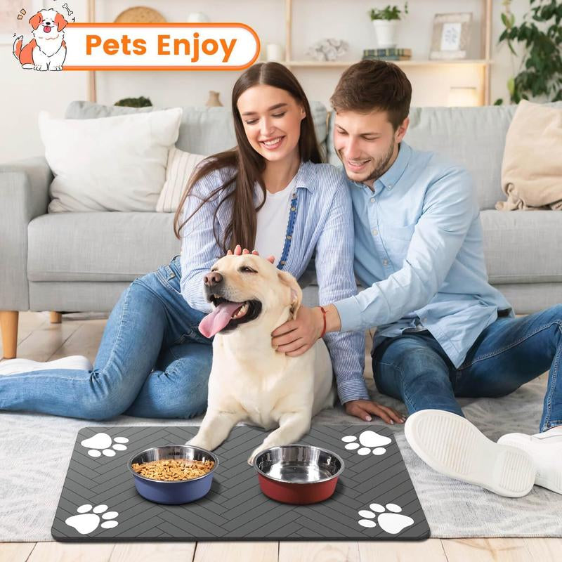 Pet Feeding Mat Dispenser Mat for Dog and Cat (12"X20", Striped Dark Gray)