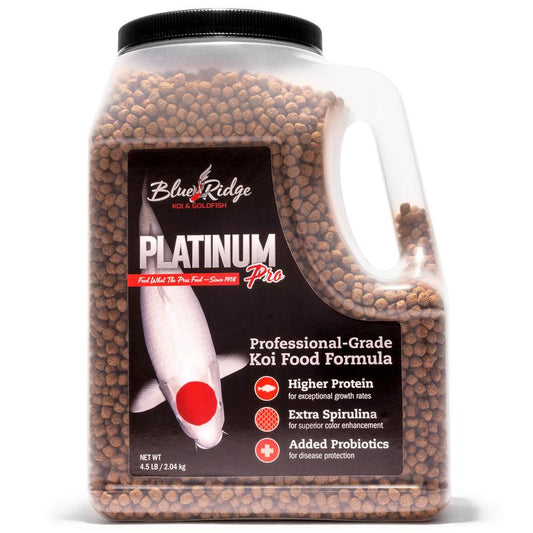 Blue Ridge Koi Fish Food 4.5Lb - Koi Food 3/16” Platinum Pro Formula Goldfish Food, Premium Fish Food for Ponds, Ponds Fish Food, Floating Pond Pellet