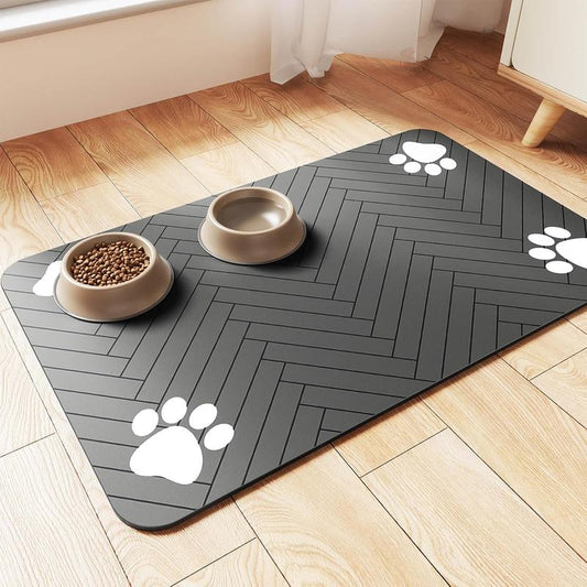 Pet Feeding Mat Dispenser Mat for Dog and Cat (12"X20", Striped Dark Gray)
