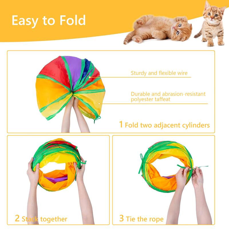 Cat Toys Set - 22Pcs Interactive Cat Toys for Kittens & Indoor Cats with Rainbow Tunnel, Feather Teaser Wand, Sisal Mice, Bell Balls & Crinkle Balls