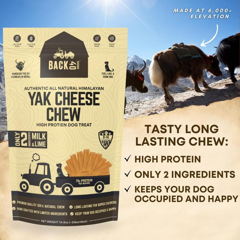 Back 40 Dogs Yak Cheese Himalayan Dog Chews – Long-Lasting Natural Yak Chews – Odorless, Dental Health Treats for Dogs (Large Sized Chew, 4 Pack)