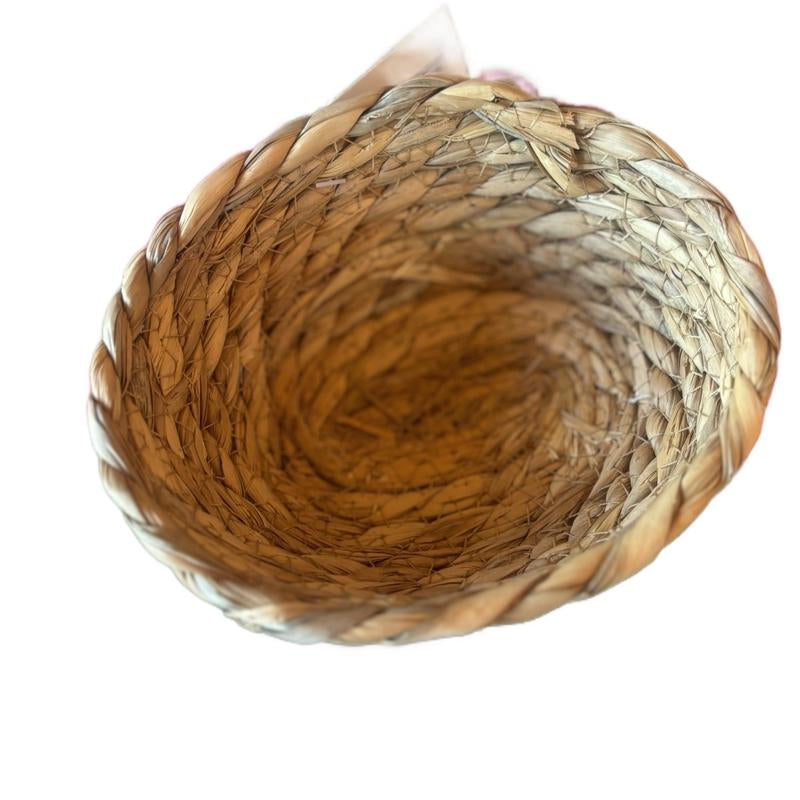 Natural Woven Pet Food Bowl Set for Bunny Rabbits with Carrot Chew Toys (1 Basket & 3 Carrots)