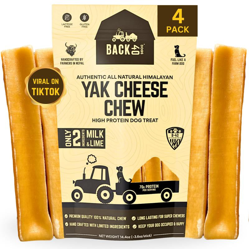 Back 40 Dogs Yak Cheese Himalayan Dog Chews – Long-Lasting Natural Yak Chews – Odorless, Dental Health Treats for Dogs (Large Sized Chew, 4 Pack)