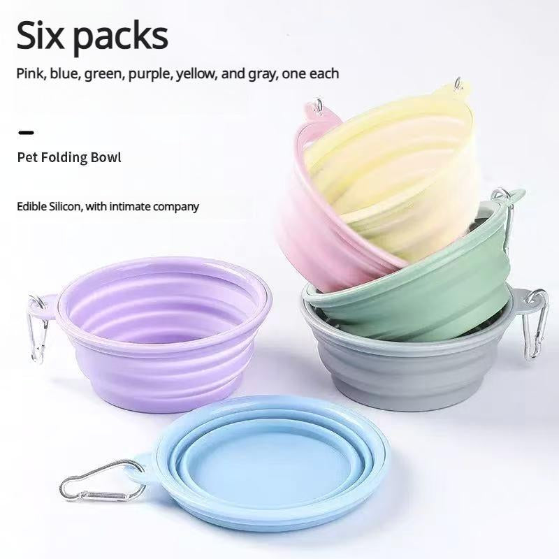 Macaron Outdoor Folding Bowl Pet Drinking Bowl Silicone Pet Bowl Portable Dog Bowl Outdoor Drinking Water Dog Food Bowl Random Color 6-Pack