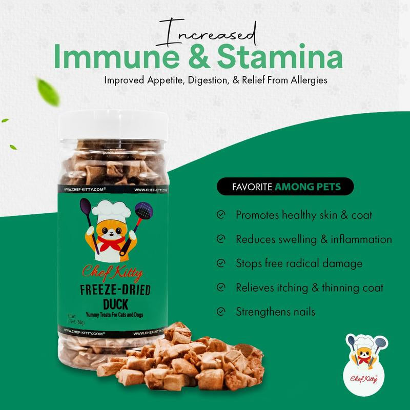 Freeze Dried Salmon Cat & Dog Treats - Made from 100% Human Grade Duck - Only 1 Ingredient - Healthy, Tasty, Dry Food for Indoor Cats, Kittens, Dogs - Inspected & Tested in the USA - Duck (1.59Oz-3.0Oz)