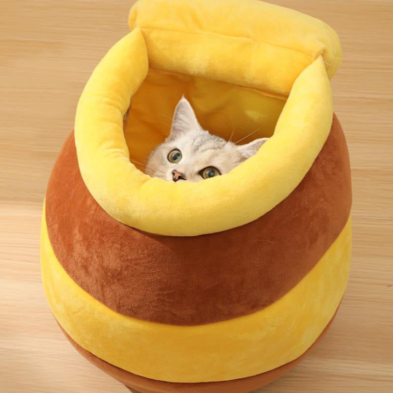 Cute Honey Pot Design Cat Dog House, 1 Count Warm and Comfortable Soft Plush Cat Bed, Washable Cat Nest, Pet Supplies for Indoor Use, Pet Products, Cat Stuff