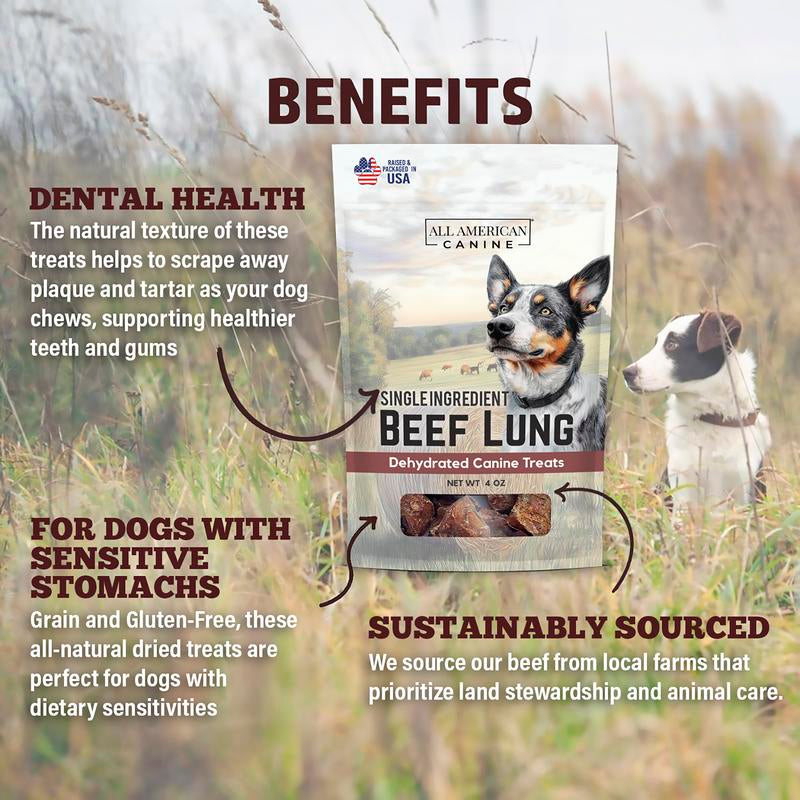 NATURAL Beef Lung Dog Treats 4Oz – Single Ingredient, Dehydrated High Protein Low Fattraining Snacks – All Natural and Made in the USA