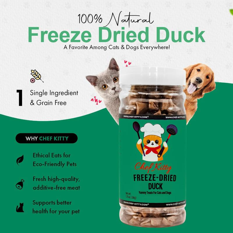 Freeze Dried Salmon Cat & Dog Treats - Made from 100% Human Grade Duck - Only 1 Ingredient - Healthy, Tasty, Dry Food for Indoor Cats, Kittens, Dogs - Inspected & Tested in the USA - Duck (1.59Oz-3.0Oz)