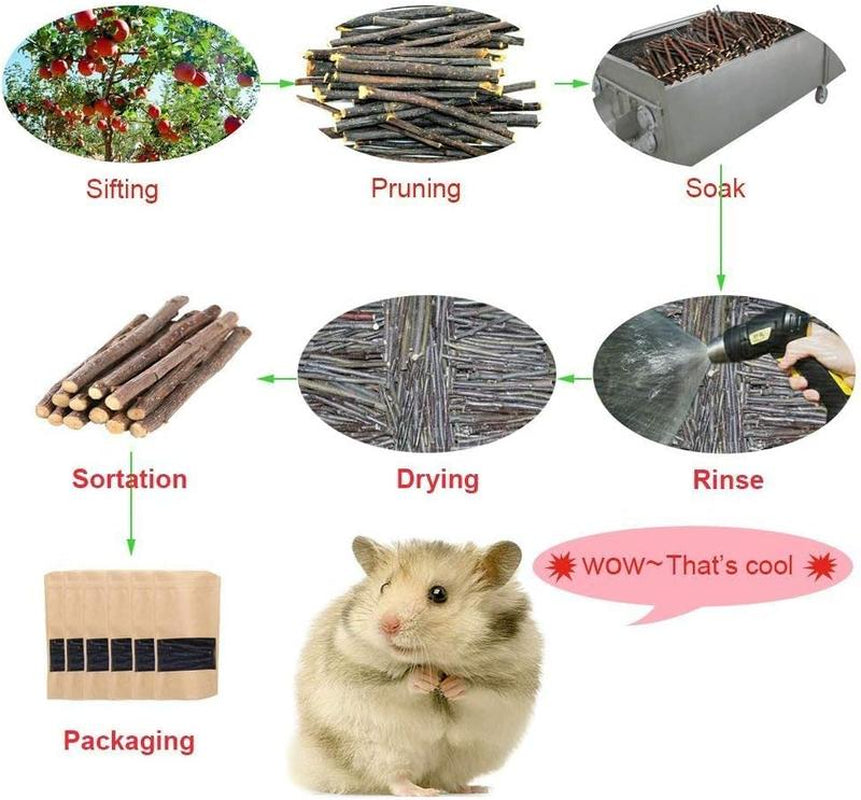 250G Apple Chew Sticks for Small Animals - Molar Treats for Rabbits, Chinchillas, Guinea Pigs, Hamsters, Gerbils, and Parrots