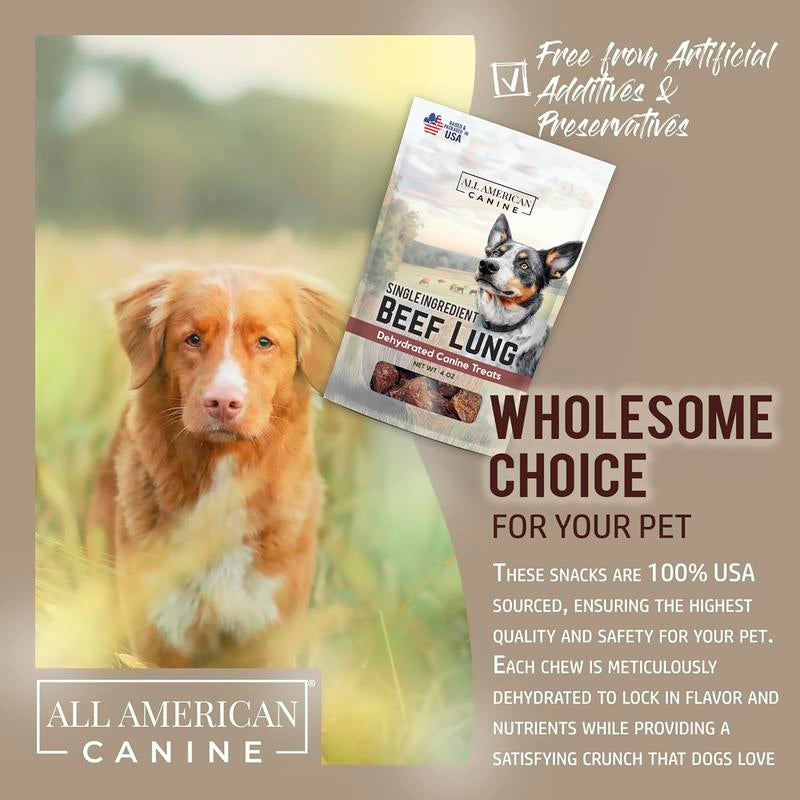 NATURAL Beef Lung Dog Treats 4Oz – Single Ingredient, Dehydrated High Protein Low Fattraining Snacks – All Natural and Made in the USA
