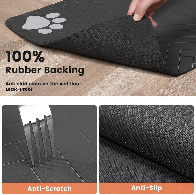 Pet Feeding Mat Dispenser Mat for Dog and Cat (12"X20", Striped Dark Gray)