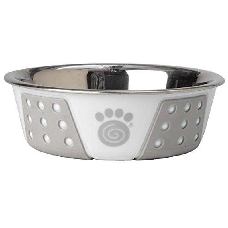 13094 Fiji Stainless Steel Non-Slip Dishwasher-Safe Dog Bowl 1.75-Cup Capacity 5.5-Inch Diameter 1.75-Inch Tall for Small Dogs Medium Ans Cats White and Light Grey