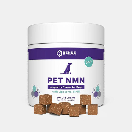 RENUE PET NMN Longevity Chews for Dogs - 60 Soft Chews with Liposomal NMR for Dog Health and Weight Management