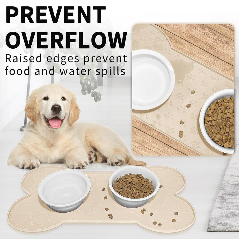Anti-Slip Silicone Dog Food Mat - Waterproof Feeding Tray with Raised Edge for Small to Medium Dogs and Cats(19.4" X 9.8") Pet Supplies Bowl