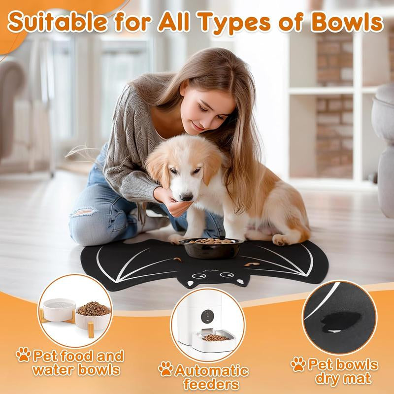 Pet Mats for Food and Water Dog Cat Food Mats Pet Feeding Mat Anti-Slip No Stains Quick Dry Floors Waterproof Placemat Pet Food Bowl Mat Pet Accessories - 23.6" X 15.7" Bat