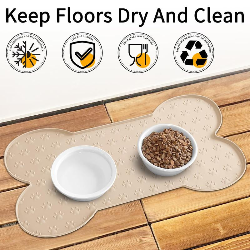 Anti-Slip Silicone Dog Food Mat - Waterproof Feeding Tray with Raised Edge for Small to Medium Dogs and Cats(19.4" X 9.8") Pet Supplies Bowl
