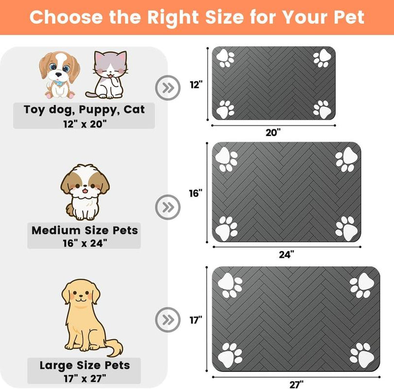 Pet Feeding Mat Dispenser Mat for Dog and Cat (12"X20", Striped Dark Gray)